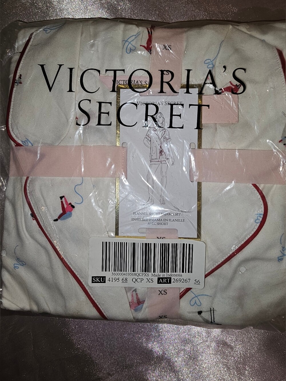 Victoria's Secret XS White Flannel Pajama Set with Red Trim